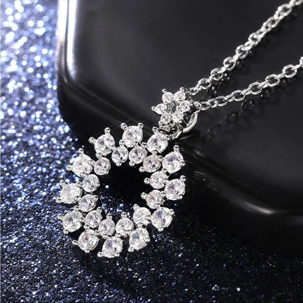 New Luxury 925 Silver Beautiful Anniversary Party Diamond Necklace - Picture 2 of 6